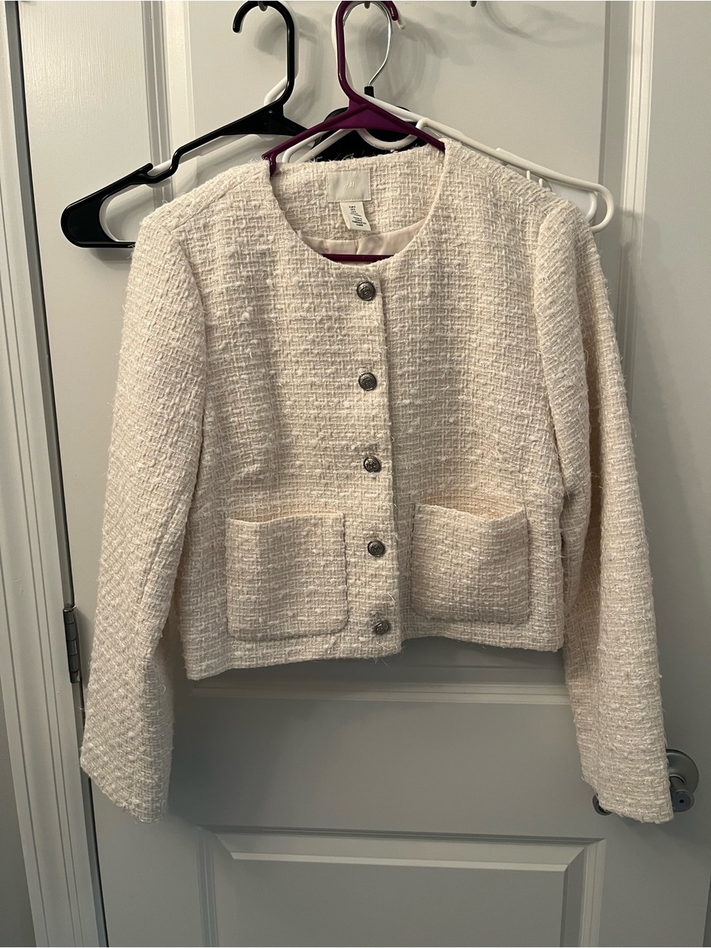 H&M Cream Tweed Button-Up Blazer Jacket
